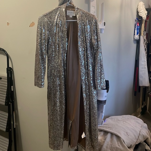 Anthropologie X Mare Mare Sequin Duster Long Cardigan Jacket Metallic - XS - Picture 2 of 5